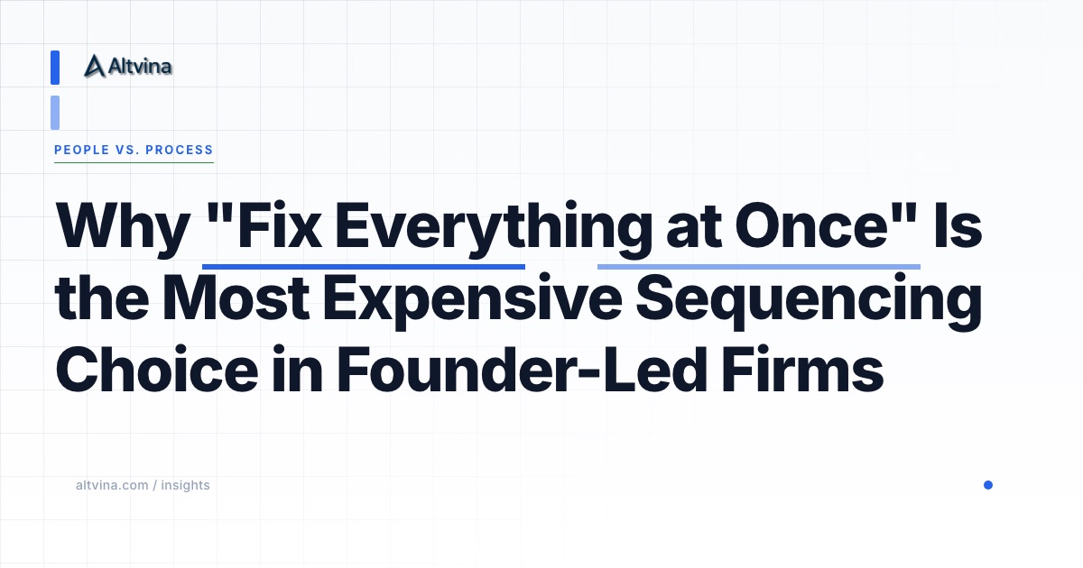 Why "Fix Everything at Once" Is the Most Expensive Sequencing Choice in Founder-Led Firms, Altvina Operational Diagnosis